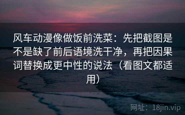 风车动漫像做饭前洗菜：先把截图是不是缺了前后语境洗干净，再把因果词替换成更中性的说法（看图文都适用）